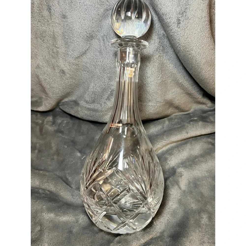 Vintage Cut Crystal Teardrop Decanter‎ w/ Fluted Stopper & Starburst Base